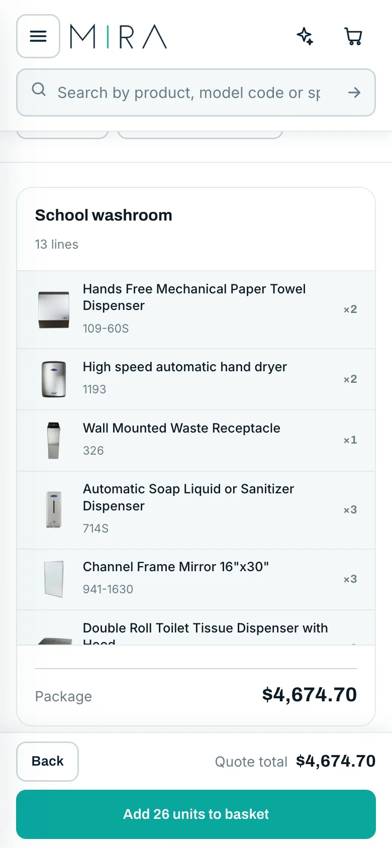 The same quote builder guided mode on a mobile phone screen